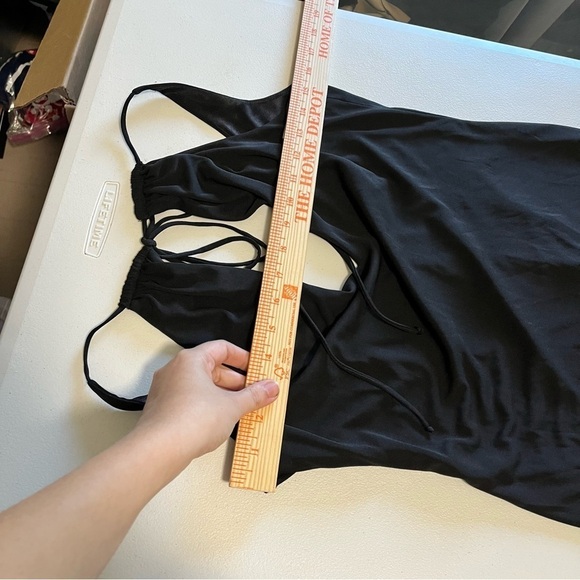 David Meister Vintage Asymmetrical Black Dress Halter Keyhole Tie 10 E - Picture 6 of 8